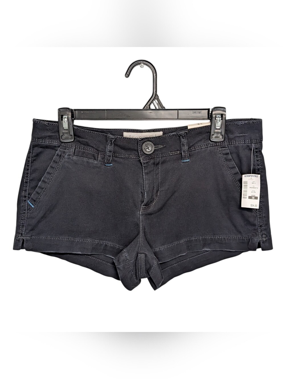 Aeropostale Juniors 7 Stretch Black Distressed Chino Shorts Mall Goth Grunge Y2k